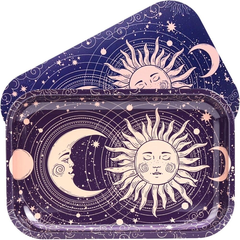 Sun Moon Rolling Tray with Magnetic Lid, 11''x7'' - Large Storage Decorative Tra